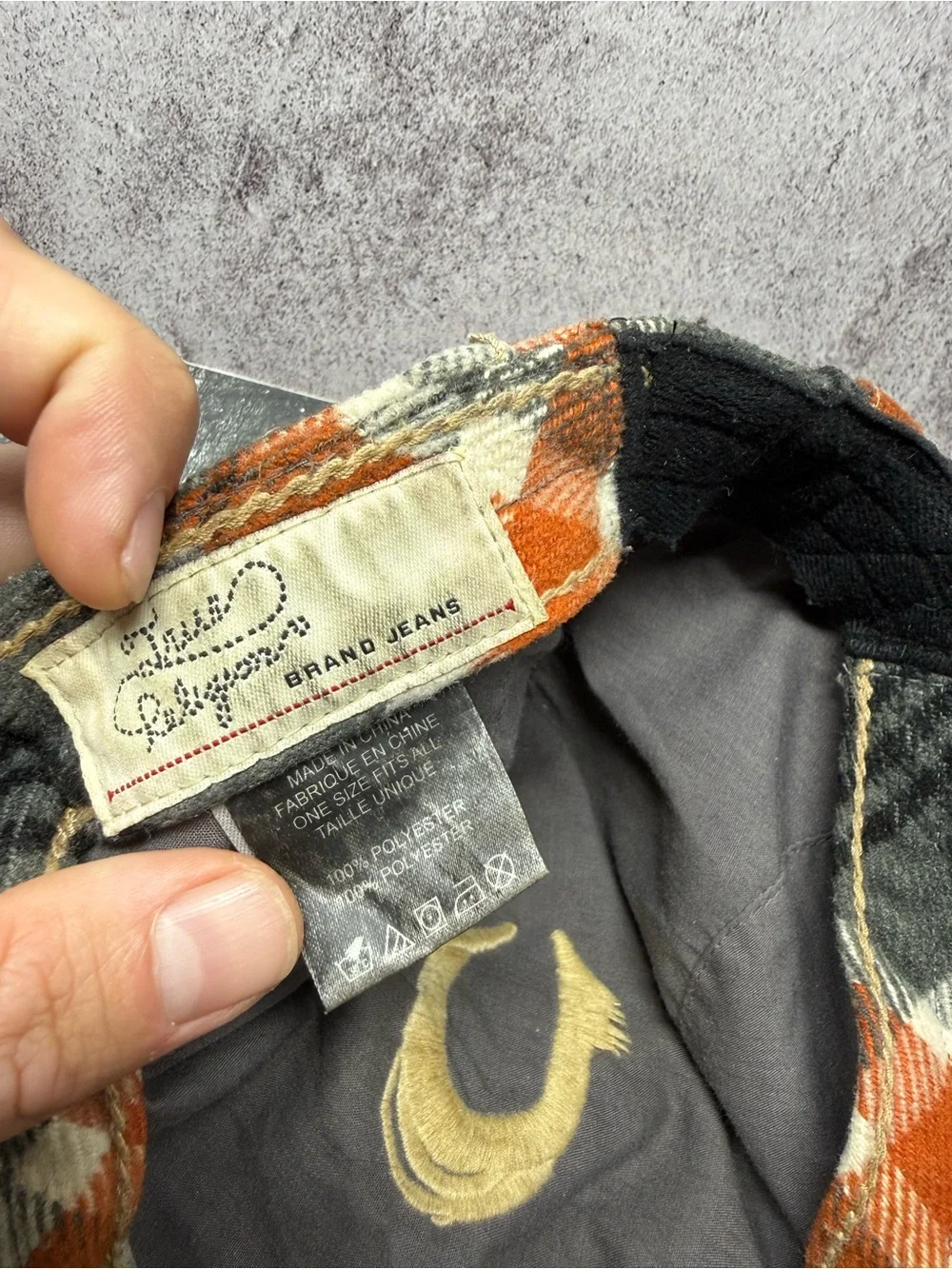 True Religion Brand Jeans Plaid Newsboy Ivy Flat Cap Hat Gray Orange Vintage
